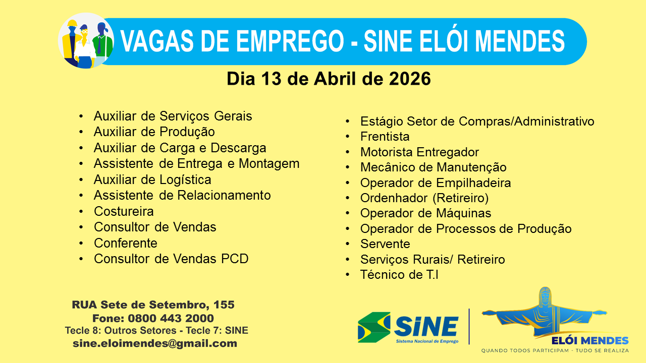 VAGAS DE EMPREGO (SINE ELÓI MENDES)