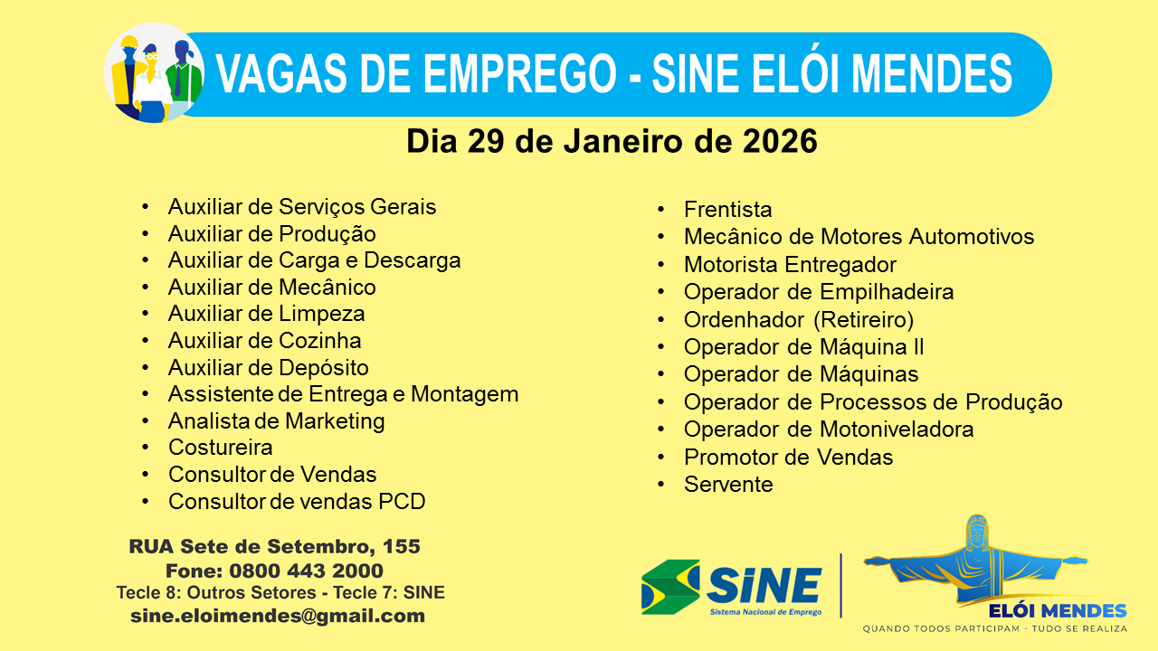 VAGAS DE EMPREGO (SINE ELÓI MENDES)
