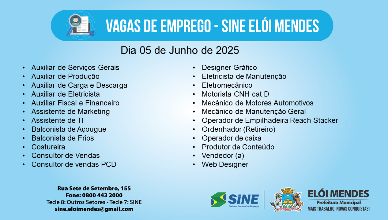 VAGAS DE EMPREGO (SINE ELÓI MENDES)